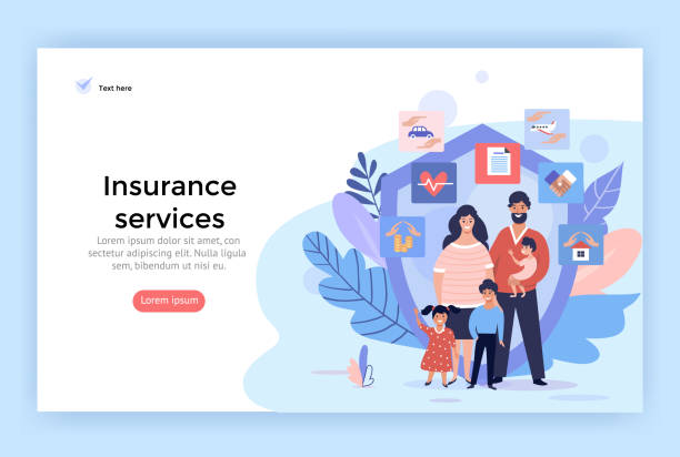 Family insurance. Family insurance services concept illustrations, perfect for web design, banner, mobile app, landing page, vector flat design protection illustrations stock illustrations