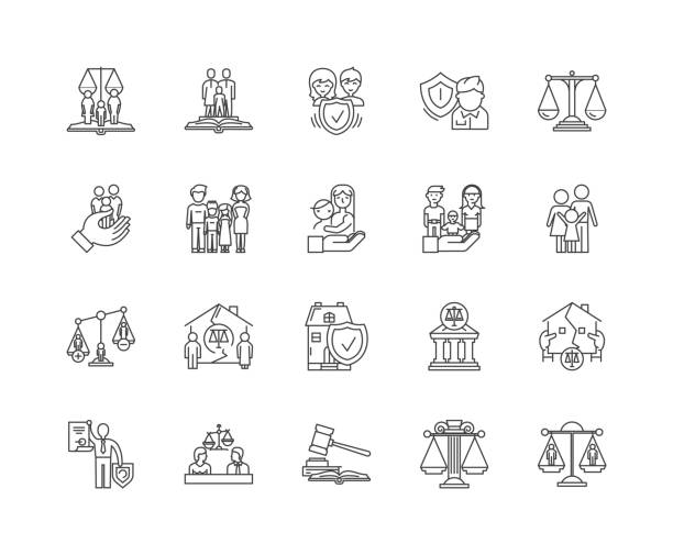 Family lawyer line icons, signs, vector set, outline illustration concept Family lawyer line icons, linear signs, vector set, outline concept illustration supreme court justices stock illustrations