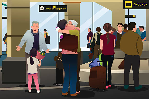 Family Meeting at the Airport A vector illustration of Family Meeting at the Airport cartoon of the family reunions stock illustrations