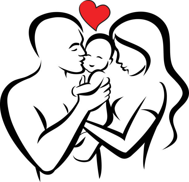 家族 - ママ、お父さんと赤ちゃん - 両親点のイラスト素材／クリップアート素材／マンガ素材／アイコン素材
