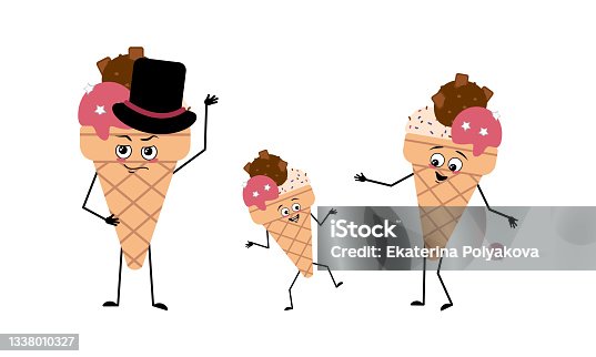 istock Family of ice cream characters with joyful emotions 1338010327