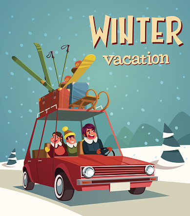 Family on winter trip going on vacation stock illustration