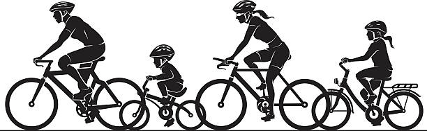 Family Outdoor Bicycle Ride Isolated side view illustration of family bonding fitness ride. cycling silhouettes stock illustrations