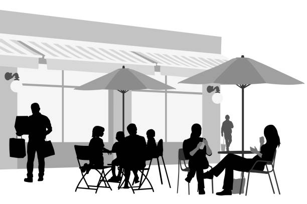 Family Patio Brunch Family and friends enjoying an outdoor patio treat store silhouettes stock illustrations