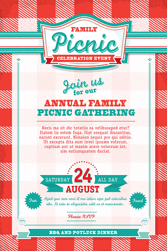 Family picnic celebration tablecloth invitation design template