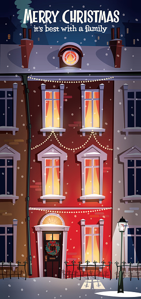 Family Row House On Christmas Eve Stock Illustration - Download Image ...