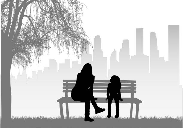 Family silhouettes in nature. vector art illustration