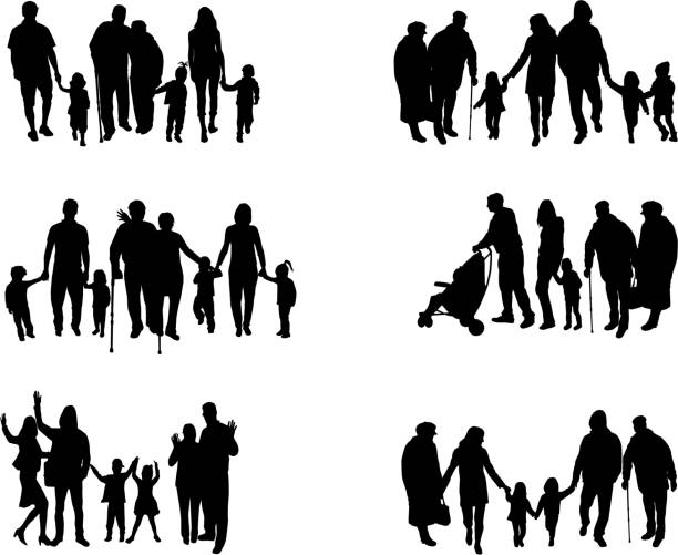 Family silhouettes vector art illustration