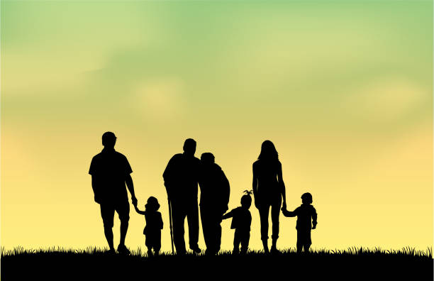 Family silhouettes vector art illustration