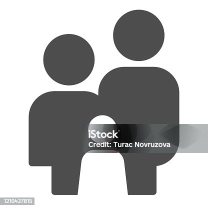 istock Family simple figures solid icon. Parents and child stand together symbol, glyph style pictogram on white background. Relationship sign for mobile concept or web design. Vector graphics. 1210427815