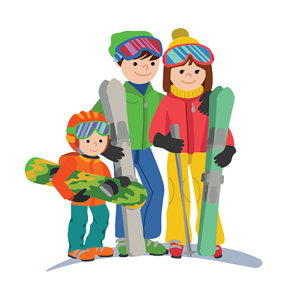 Family Skiers Vacations In The Mountains Illustration Couple Parents ...