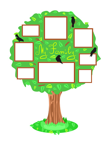 Family tree photo picture frames design flat vector illustration