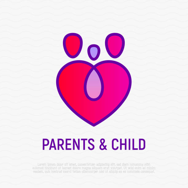 ilustrações de stock, clip art, desenhos animados e ícones de family: two parents and child symbol. adoption, parenting logo in heart shape. modern vector illustration. - foster kids