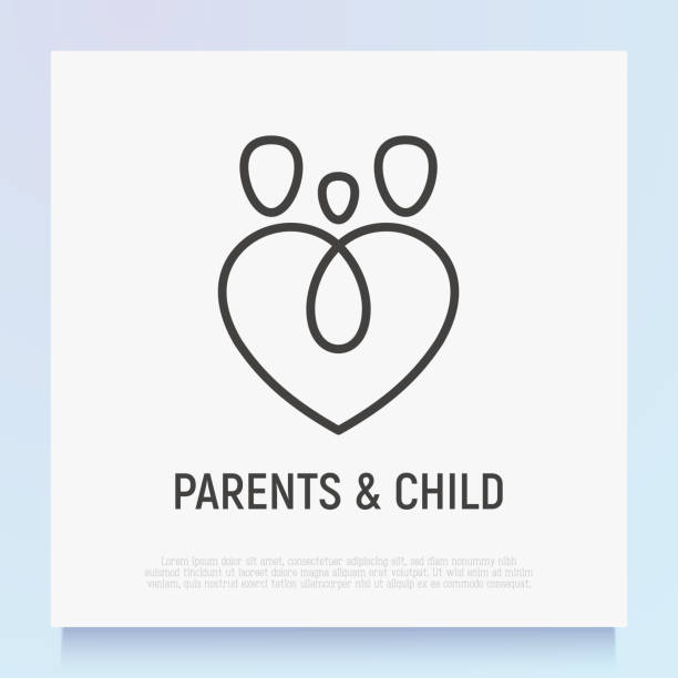 ilustrações de stock, clip art, desenhos animados e ícones de family: two parents and child symbol. adoption, parenting logo in heart shape. modern vector illustration. - foster kids