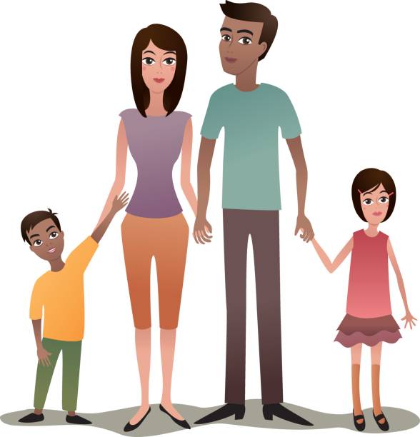 Family with two children This family consists of mom, dad, and two kids came from the idea of family planning in countries with huge number population. Simple gradient used. latin family stock illustrations