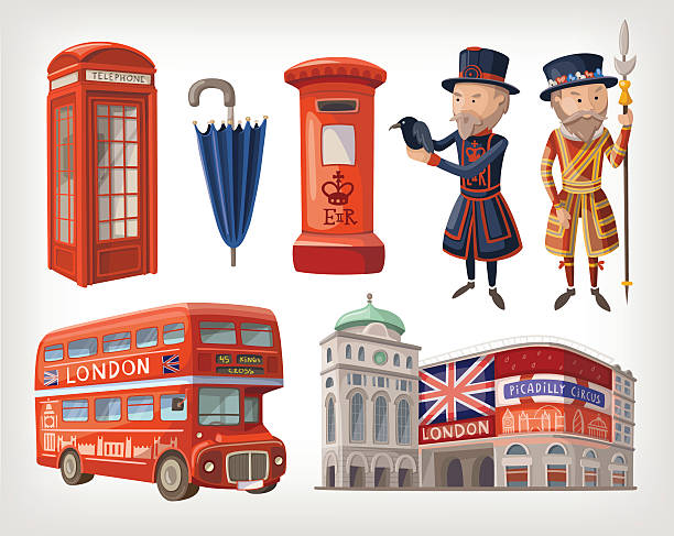 Famous London sights and retro elements of city architecture Famous London sights and retro elements of city architecture and lifestyle double decker bus stock illustrations