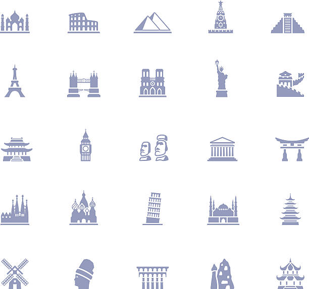 Famous Place Icon Set High Resolution JPG,CS6 AI and Illustrator EPS 10 included. Each element is named,grouped and layered separately. Very easy to edit. notre dame de strasbourg stock illustrations