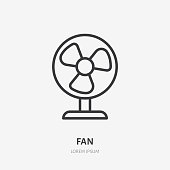 istock Fan conditioner flat line icon. Vector outline illustration of vintage propeller. Black color thin linear sign for small table ventilator 1298550419