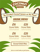 istock Fancy Creative Coconut Drink Bar Web Banner or Menu Flyer Template with Beige and Green Palm Leaf Background for Combo Poster 1284441619