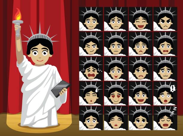 Fancy Statue of Liberty Costume Cartoon Emotion faces Cartoon Emoticons EPS10 File Format cartoon of a statue of liberty free stock illustrations