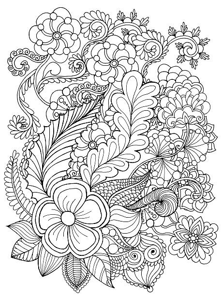 Fantasy flowers coloring page Hand drawn doodle. Floral patterned vector illustration. African, indian, totem, tribal design. Sketch for colouring page, tattoo, poster, print, t-shirt flower coloring pages stock illustrations