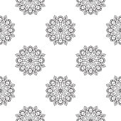 Fantasy seamless pattern with ornamental mandala. Abstract round doodle flower background. Floral geometric circle. Vector illustration.