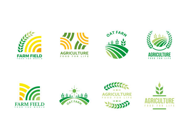 Farm, agriculture, harvest logo template Farm, agriculture, harvest logo template for your needs such a new project, farm symbol, organic icon, website, add to the presentation, print, etc agriculture stock illustrations