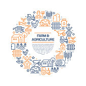 Farm and Agriculture Concept - Colorful Line Icons, Arranged in Circle