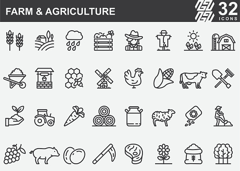 Farm and Agriculture Line Icons