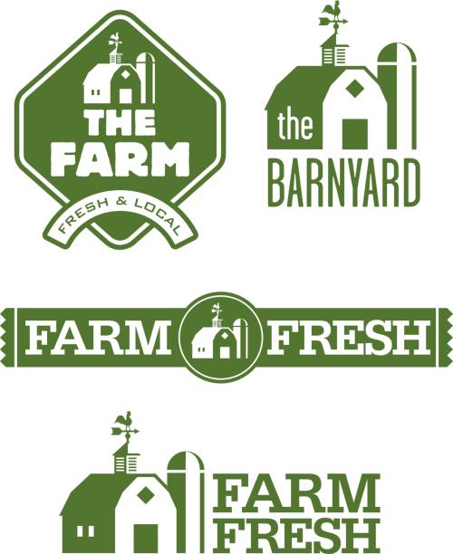 Farm and Barn s Set of four farm and barn  designs for farm fresh local food. cupola stock illustrations