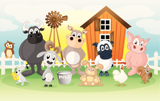 Farm animals on a cartoon background