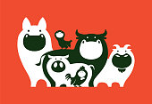 vector illustration of group of farm animals symbol