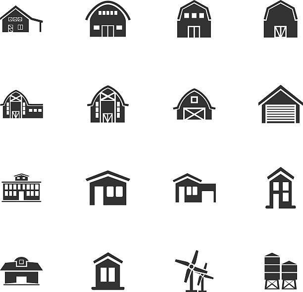 farm building icon set farm building icon set for web sites and user interface garage silhouettes stock illustrations