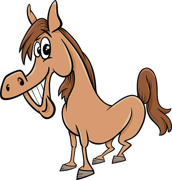 bildbanksillustrationer, clip art samt tecknat material och ikoner med farm horse cartoon illustration - silly horse