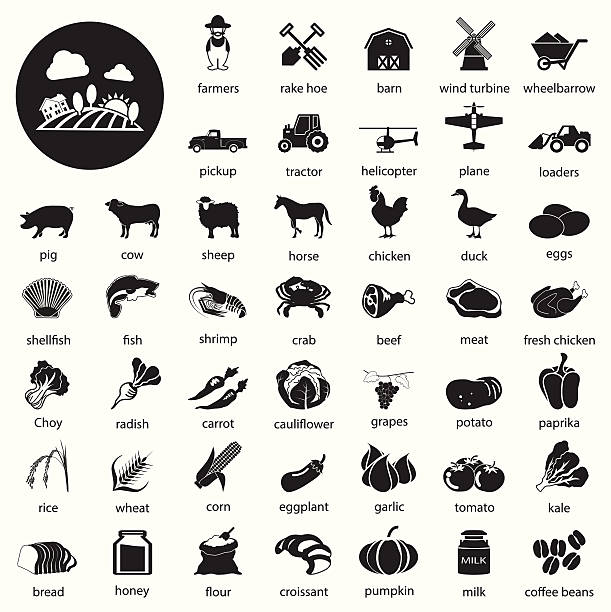 farm icons Set farm icons Set pig symbols stock illustrations
