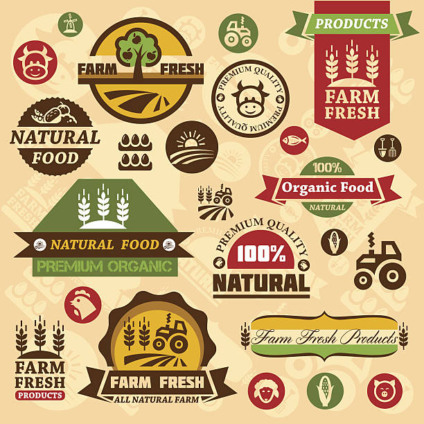 bildbanksillustrationer, clip art samt tecknat material och ikoner med farm logo labels and designs - food labels
