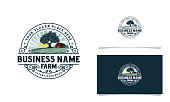 istock Farm logo with mountains sun rise and tree illustration logo template 1294961483