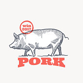 istock Farm pig emblem in classic elegance engraving style. 1295926004