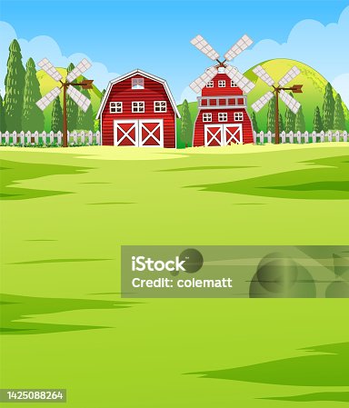 istock Farm scene landscape with barn 1425088264