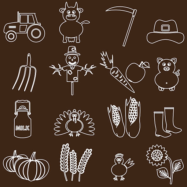 farm white and brown simple outline icons set eps10 farm white and brown simple outline icons set eps10 brown cow stock illustrations