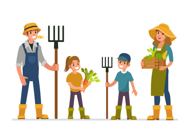 ilustrações, clipart, desenhos animados e ícones de família de fazendeiro - farmer