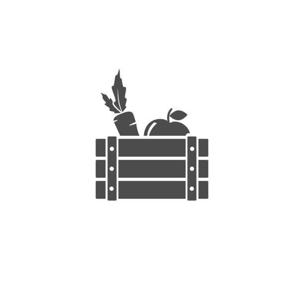 Farmer products icon. Fruits and vegetables. Vegetarian food. Vector icon isolated white background Farmer products icon. Fruits and vegetables. Vegetarian food. Vector icon isolated on white background crate stock illustrations