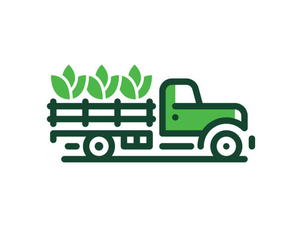 Farmer truck Vector line logo. Vector EPS 10, HD JPEG 4000 x 3000 px truck icons stock illustrations
