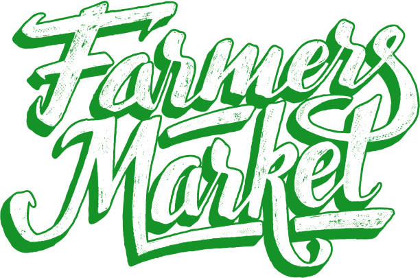 ilustraciones, imágenes clip art, dibujos animados e iconos de stock de mercado de agricultores de mano letras. cartel vintage - farmers market