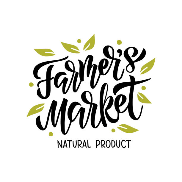 ilustraciones, imágenes clip art, dibujos animados e iconos de stock de letras de mercado del agricultor - farmers market
