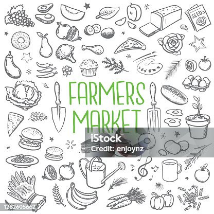 istock Farmers market sketched icons 1282605662
