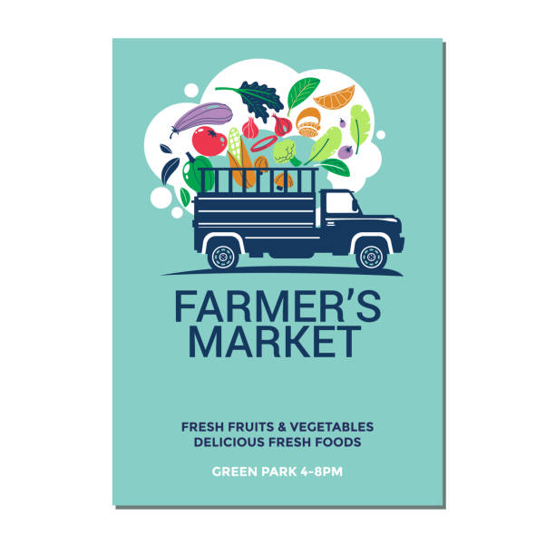 ilustraciones, imágenes clip art, dibujos animados e iconos de stock de farmer's market vector ilustración del tractor del agricultor para el folleto del cartel invitación - farmers market