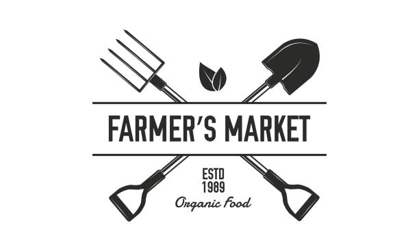 Farmer's market vintage logo template. Farm emblem, label, badge. Natural and organic products logo. Vector illustration farmers market stock illustrations