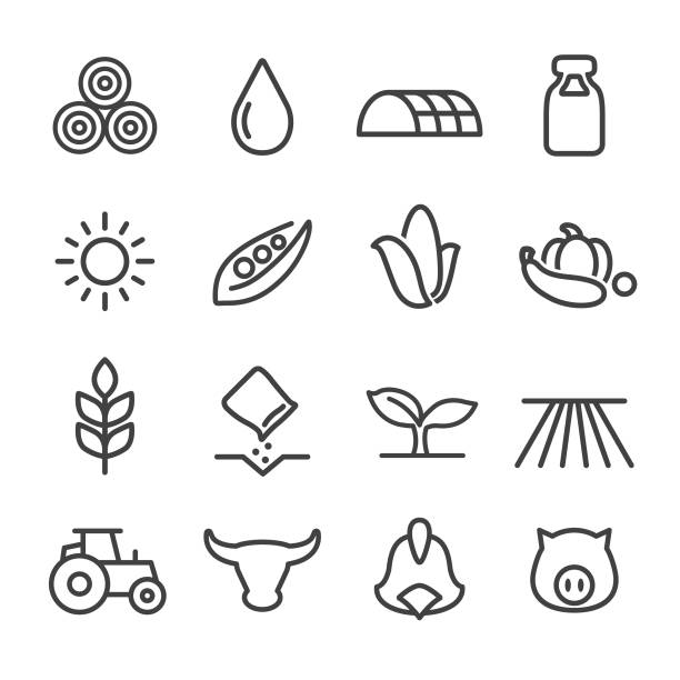 ilustrações, clipart, desenhos animados e ícones de ícones de agricultura - série de linha - soy field