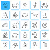Farming related line icons. Editable stroke.
